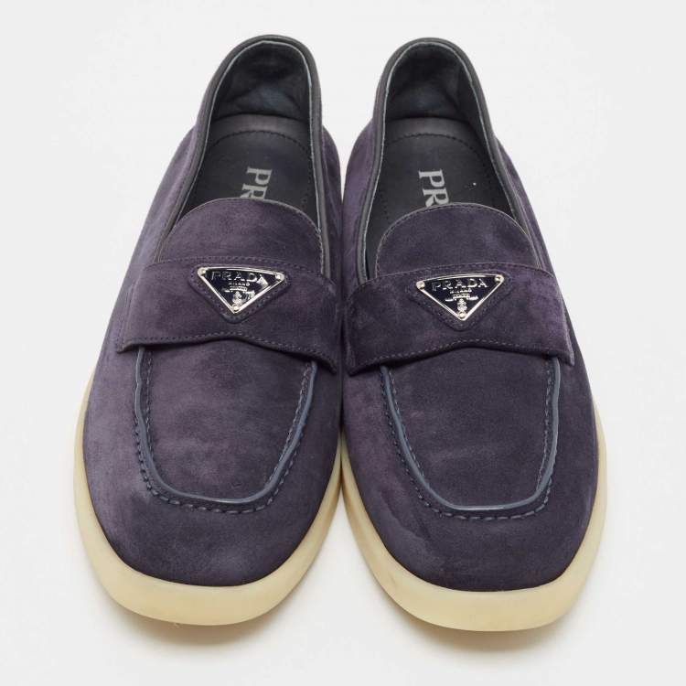 Pre Owned Prada Navy Blue Suede Penny Loafers Size 39