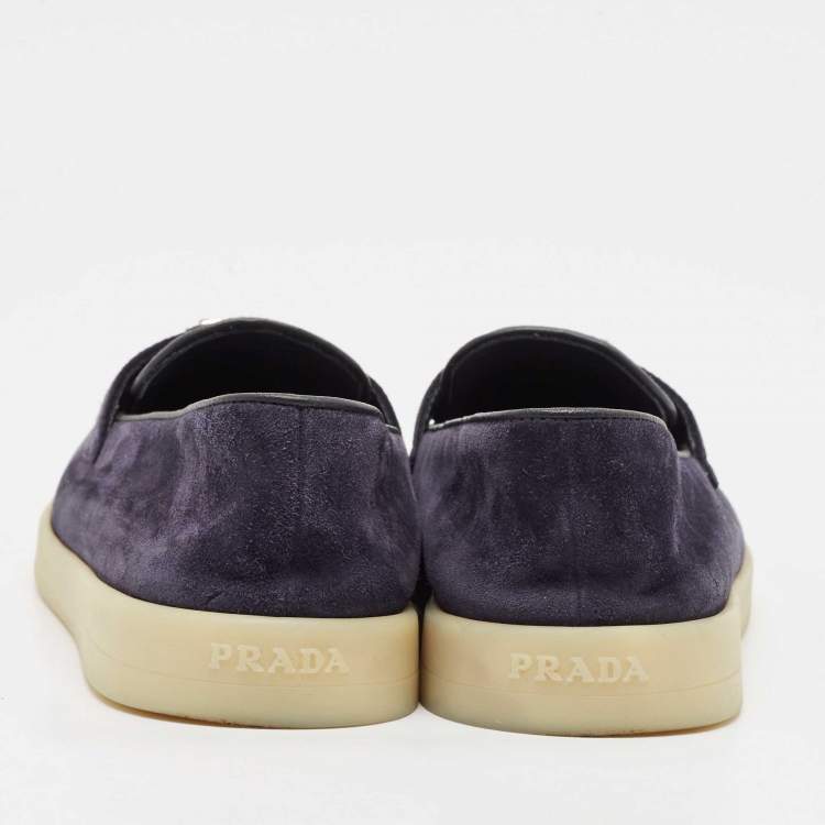 Pre Owned Prada Navy Blue Suede Penny Loafers Size 39