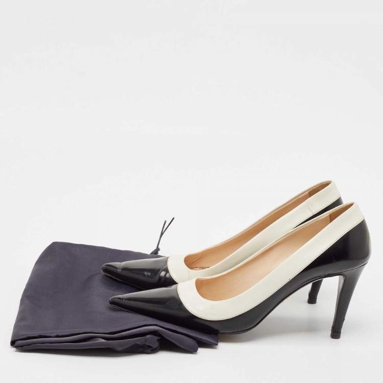 Pre Owned Prada Black/White Leather Pointed Toe Pumps Size 39