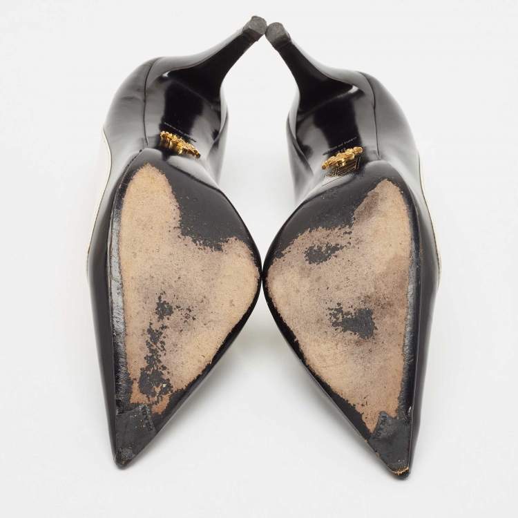 Pre Owned Prada Black/White Leather Pointed Toe Pumps Size 39