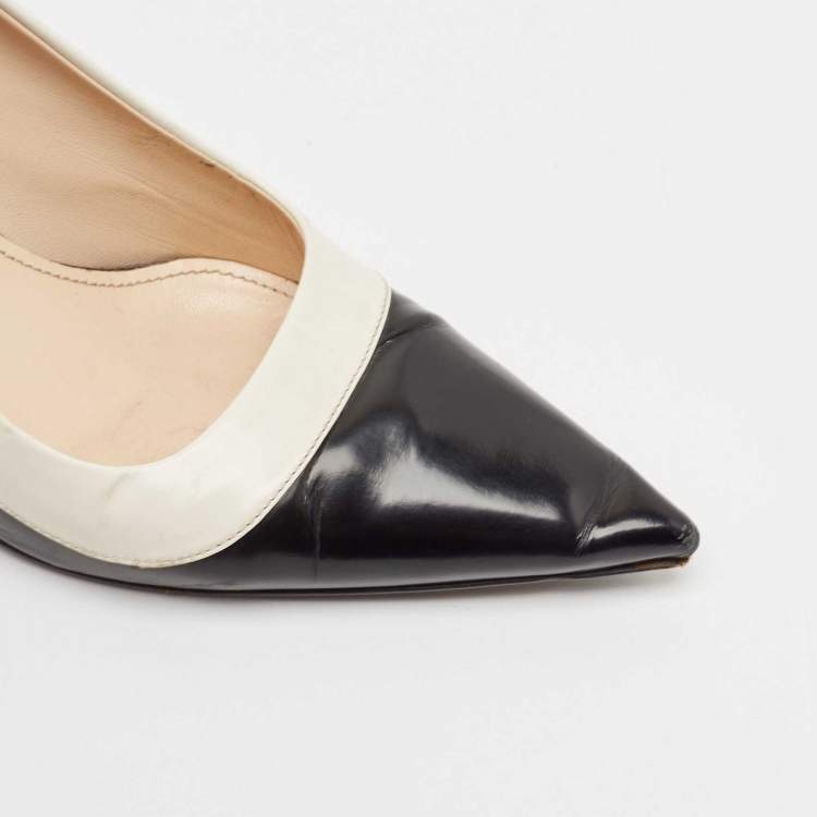 Pre Owned Prada Black/White Leather Pointed Toe Pumps Size 39