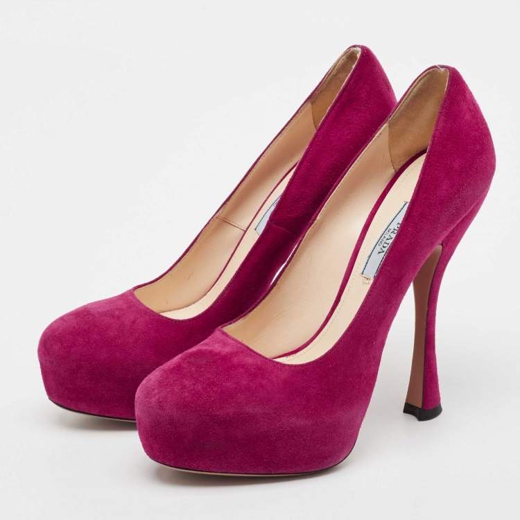 Pre Owned Prada Magenta Suede Platform Pumps Size 38