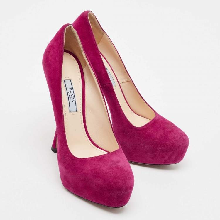 Pre Owned Prada Magenta Suede Platform Pumps Size 38
