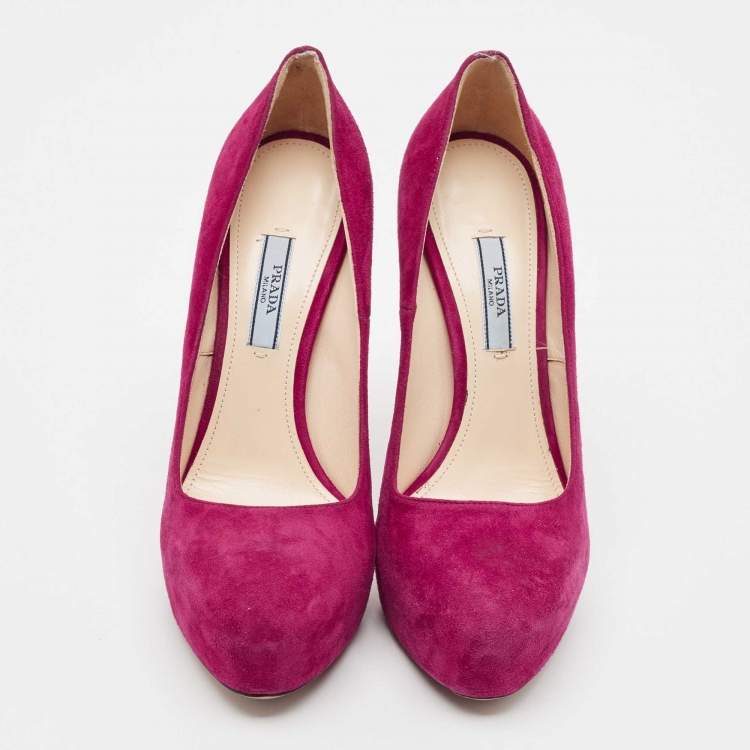 Pre Owned Prada Magenta Suede Platform Pumps Size 38