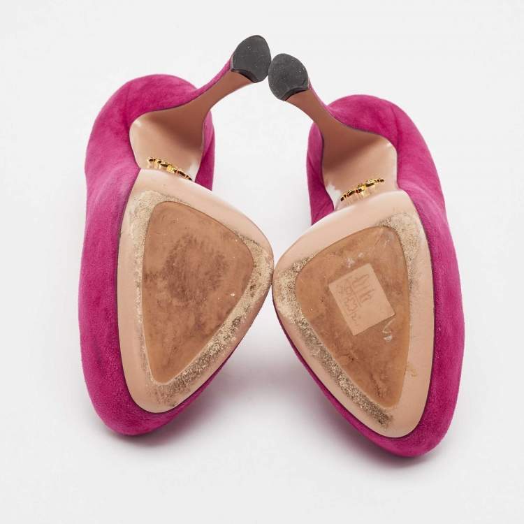 Pre Owned Prada Magenta Suede Platform Pumps Size 38