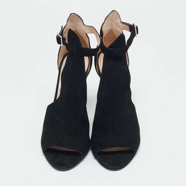Pre Owned Prada Black Suede Wedge Ankle Strap Sandals Size 40