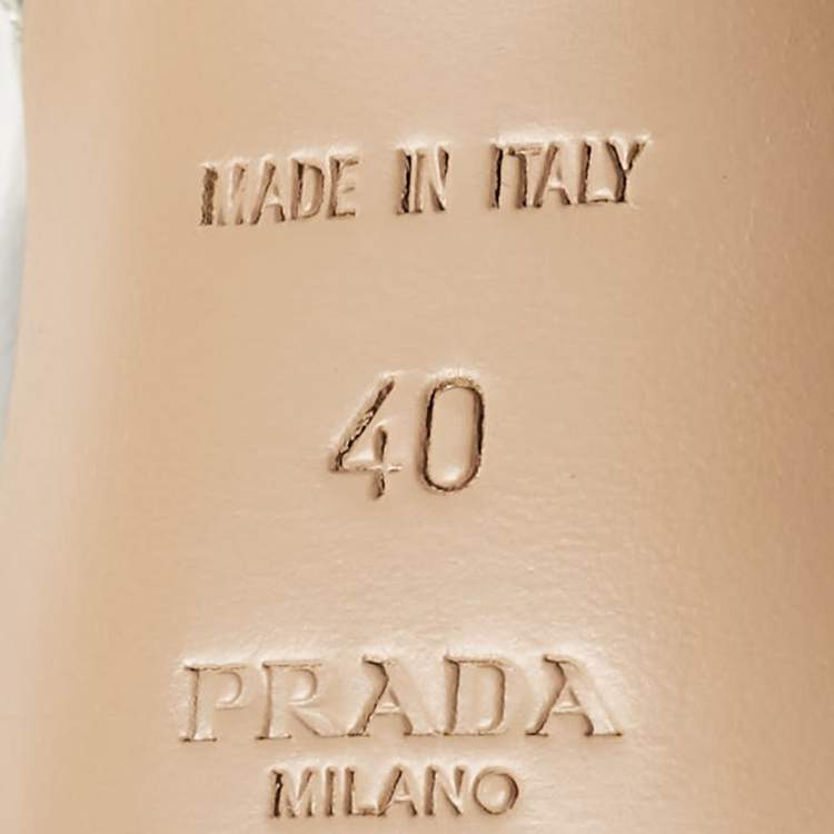 Pre Owned Prada Silver Laminated Leather Peep Toe Slingback Pumps Size 40