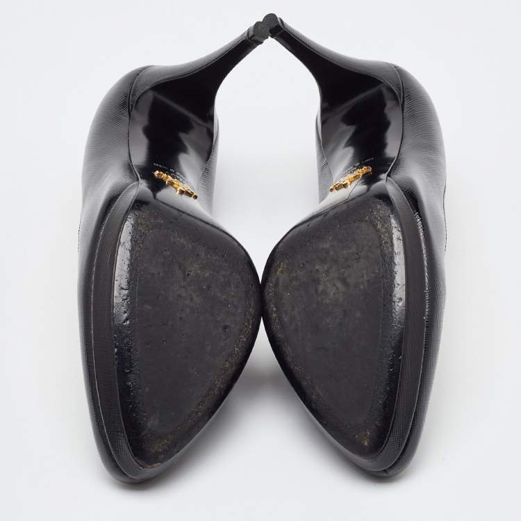 Pre Owned Prada Black Saffiano Patent Leather Platform Pumps Size 40.5