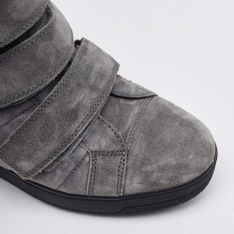 Pre Owned Prada Sport Grey Suede High Top Wedge Sneakers Size 37
