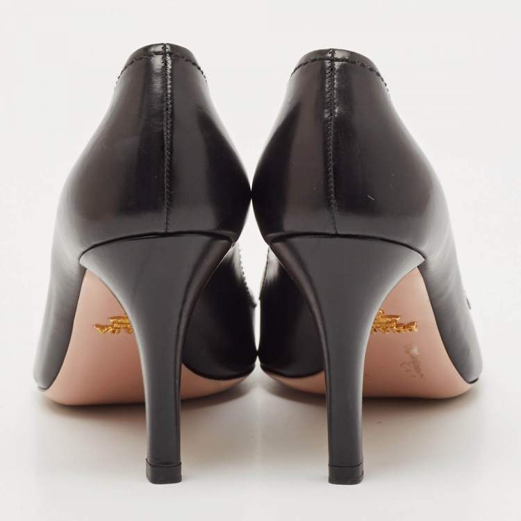 Pre Owned Prada Black Saffiano Leather Peep Toe Pumps Size 36