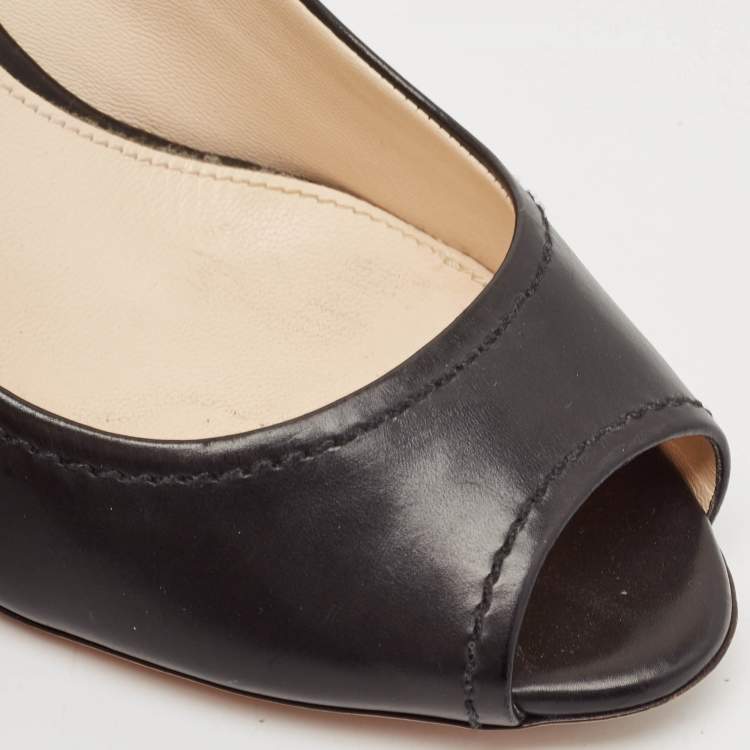 Pre Owned Prada Black Saffiano Leather Peep Toe Pumps Size 36