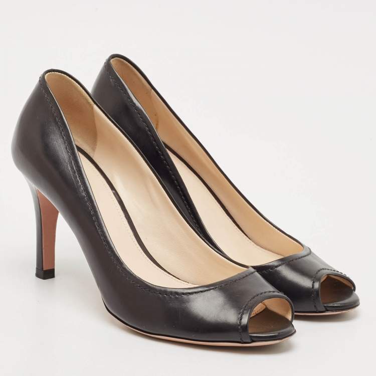 Pre Owned Prada Black Saffiano Leather Peep Toe Pumps Size 36