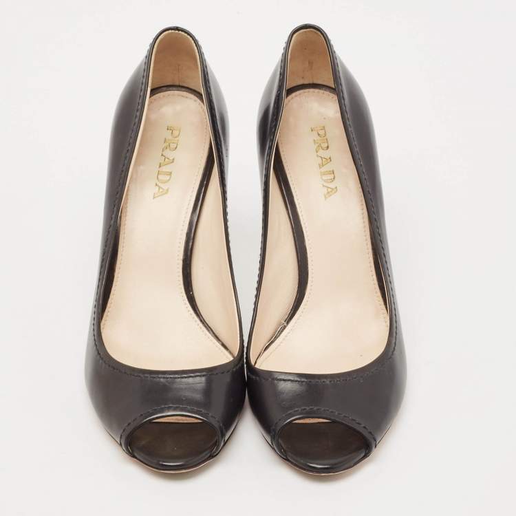 Pre Owned Prada Black Saffiano Leather Peep Toe Pumps Size 36