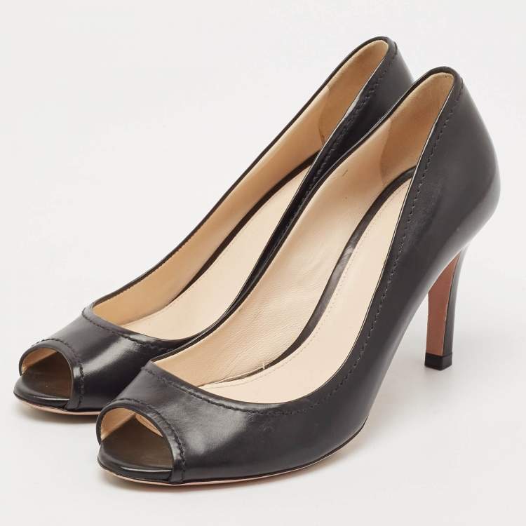 Pre Owned Prada Black Saffiano Leather Peep Toe Pumps Size 36