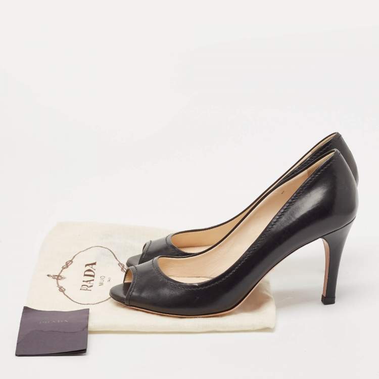 Pre Owned Prada Black Saffiano Leather Peep Toe Pumps Size 36