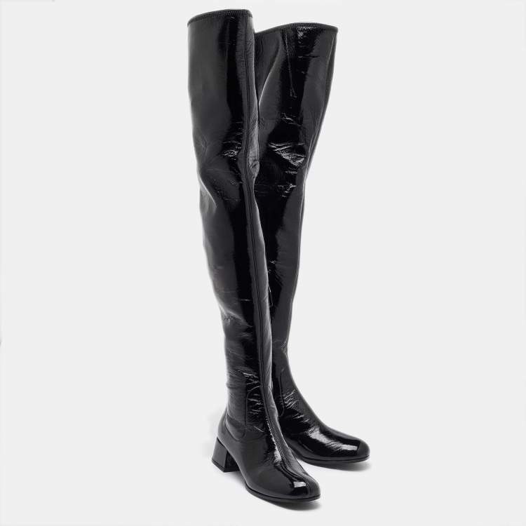 Pre Owned Prada Black Patent Leather Over The Knee Boots Size 37.5