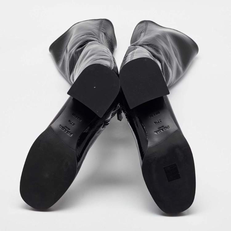 Pre Owned Prada Black Patent Leather Over The Knee Boots Size 37.5