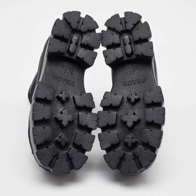 Pre Owned Prada Black Neoprene and Rubber Monolith Ankle Length Boots Size 36.5