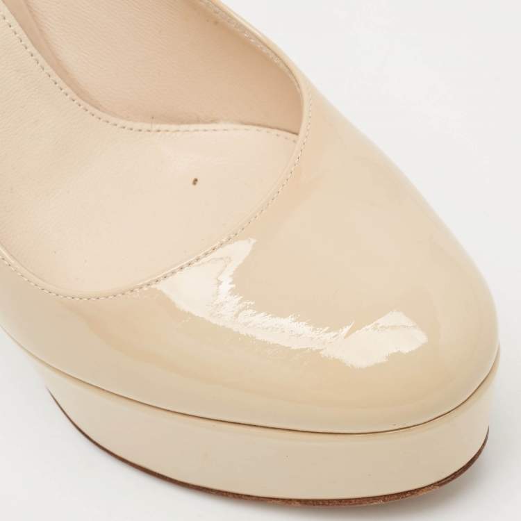 Pre Owned Prada Beige Patent Leather Platform Pumps Size 37