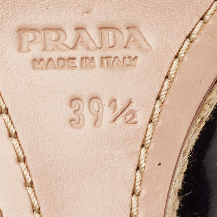 Pre Owned Prada Black Patent Open Toe Espadrille Wedge Pumps Size 39.5
