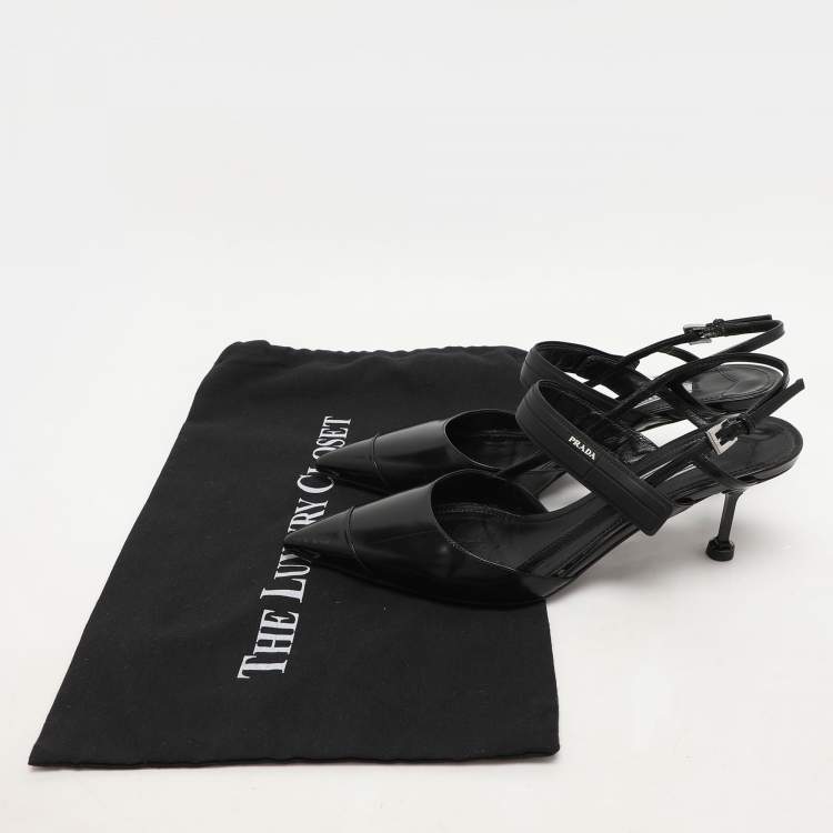 Pre Owned Prada Black Leather Pointed Toe Slingback Pumps Size 38