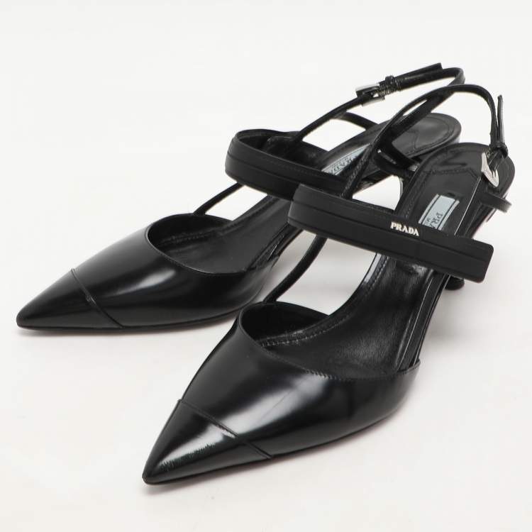 Pre Owned Prada Black Leather Pointed Toe Slingback Pumps Size 38