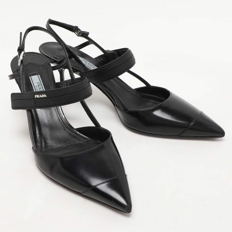 Pre Owned Prada Black Leather Pointed Toe Slingback Pumps Size 38
