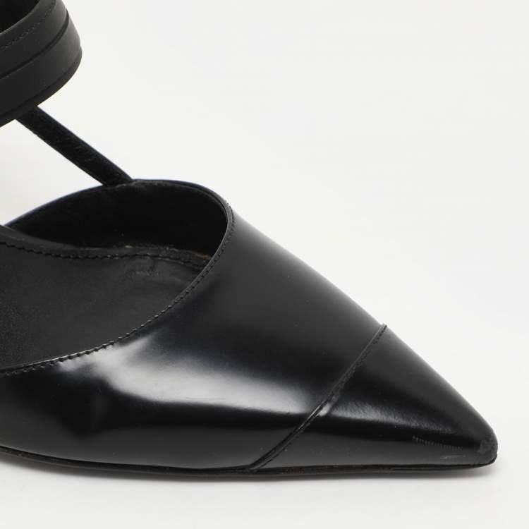 Pre Owned Prada Black Leather Pointed Toe Slingback Pumps Size 38