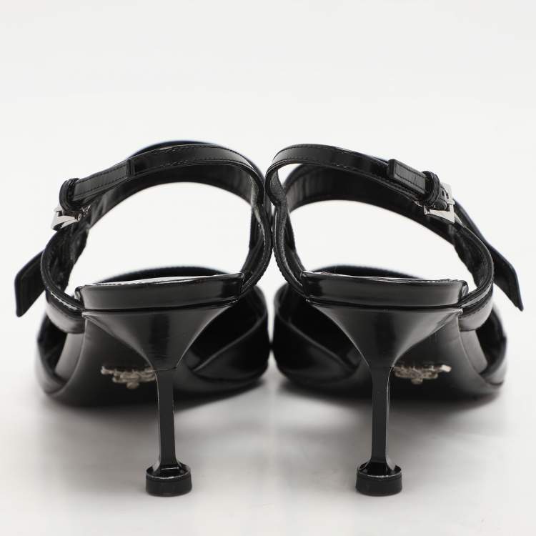 Pre Owned Prada Black Leather Pointed Toe Slingback Pumps Size 38