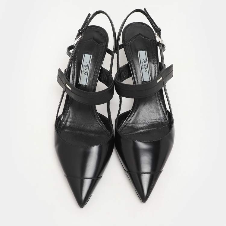 Pre Owned Prada Black Leather Pointed Toe Slingback Pumps Size 38