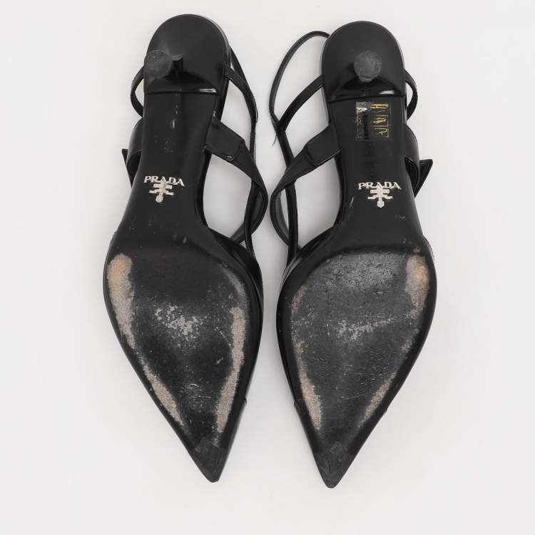 Pre Owned Prada Black Leather Pointed Toe Slingback Pumps Size 38
