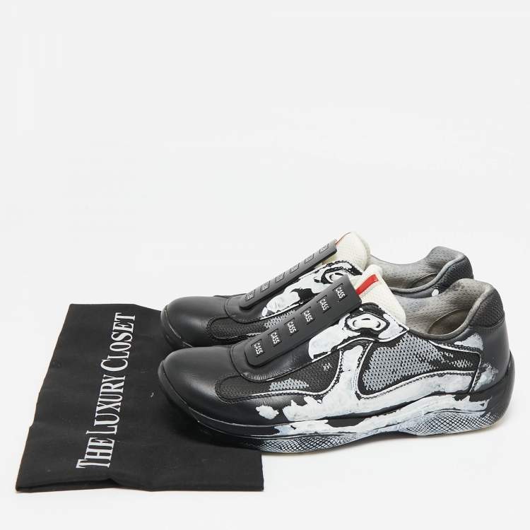 Pre Owned Prada Multicolor Leather and Mesh America's Lace Up Sneakers Size 37.5