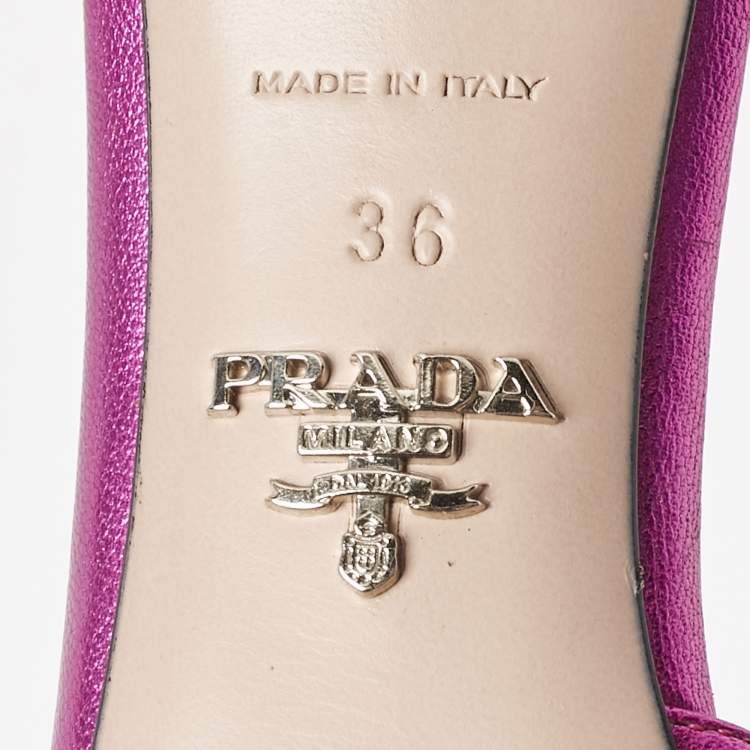 Pre Owned Prada Rose Metallic Leather Crystal Embellished Slide Sandals Size 36