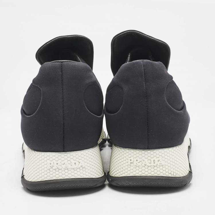 Pre Owned Prada Black Nylon Crystal Embellished Slip On Sneakers Size 38.5