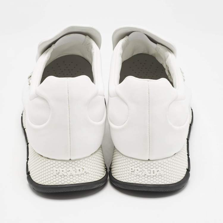 Pre Owned Prada White Nylon Crystal Embellished Slip On Sneakers Size 38.5