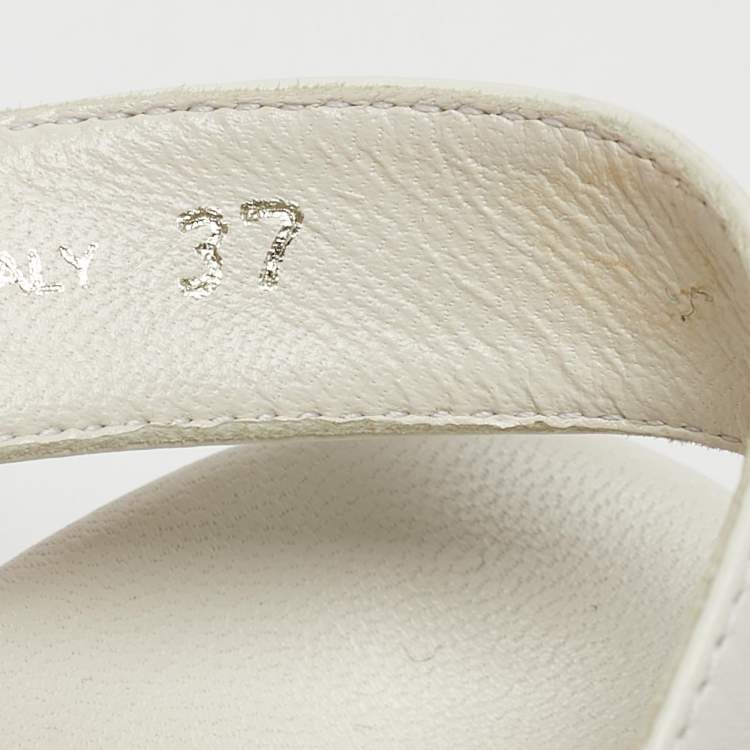 Pre Owned Prada White Leather Stud Embellished Ankle Strap Flat Sandal Size 37