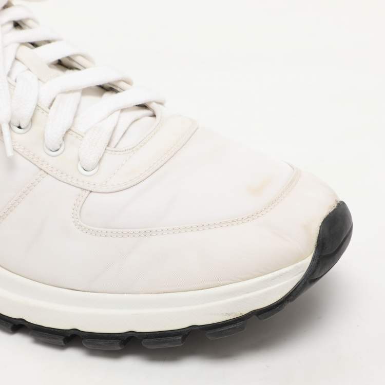 Pre Owned Prada White Nylon Re-Nylon Lace Up Sneakers Size 44