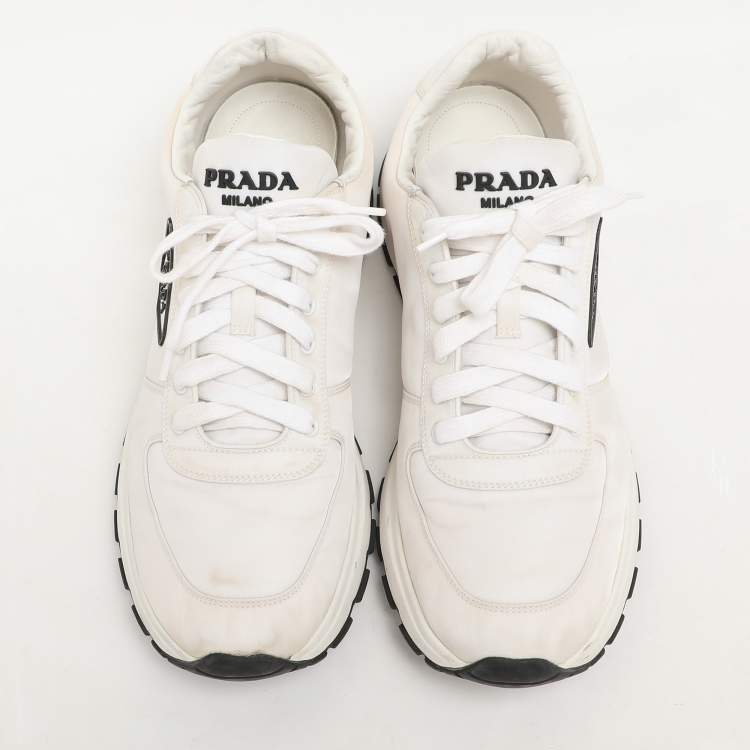 Pre Owned Prada White Nylon Re-Nylon Lace Up Sneakers Size 44
