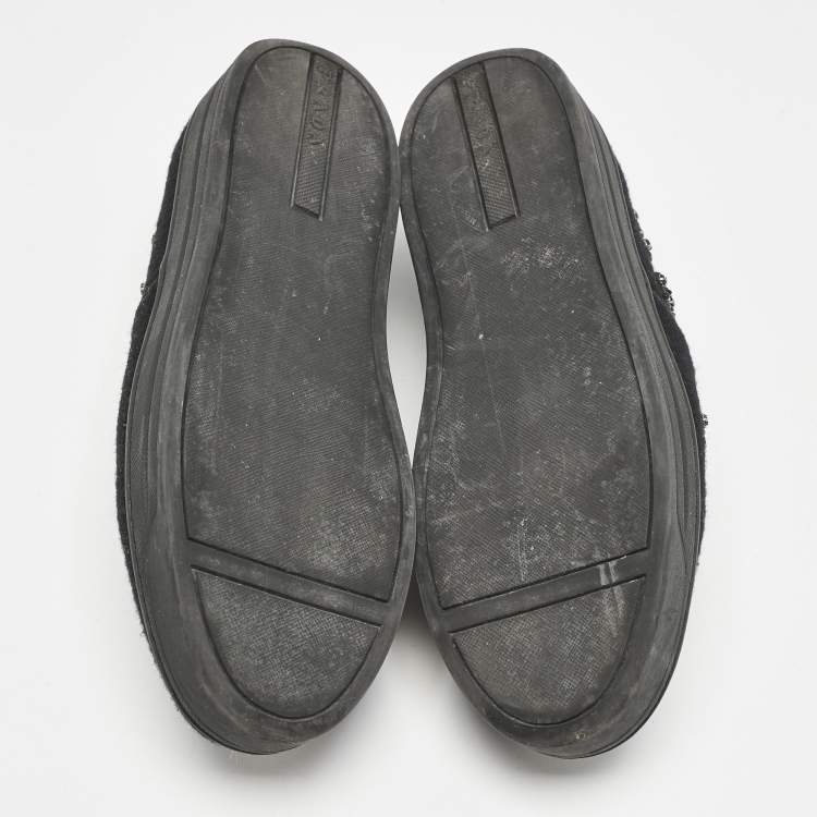 Pre Owned Prada Black Felt Crystal Embellished Slip On Sneakers Size 39