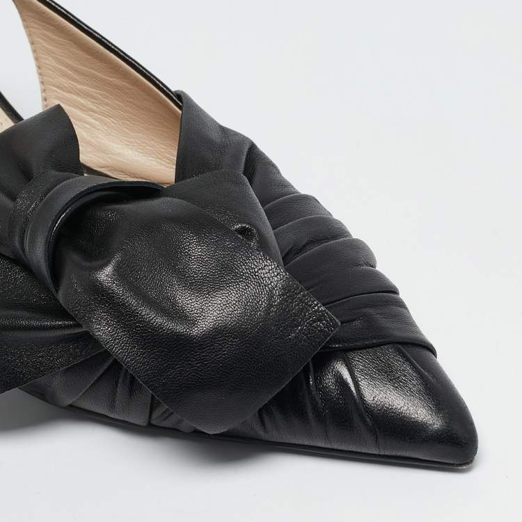 Pre Owned Prada Black Pleated Leather Slingback Pumps Size 35.5