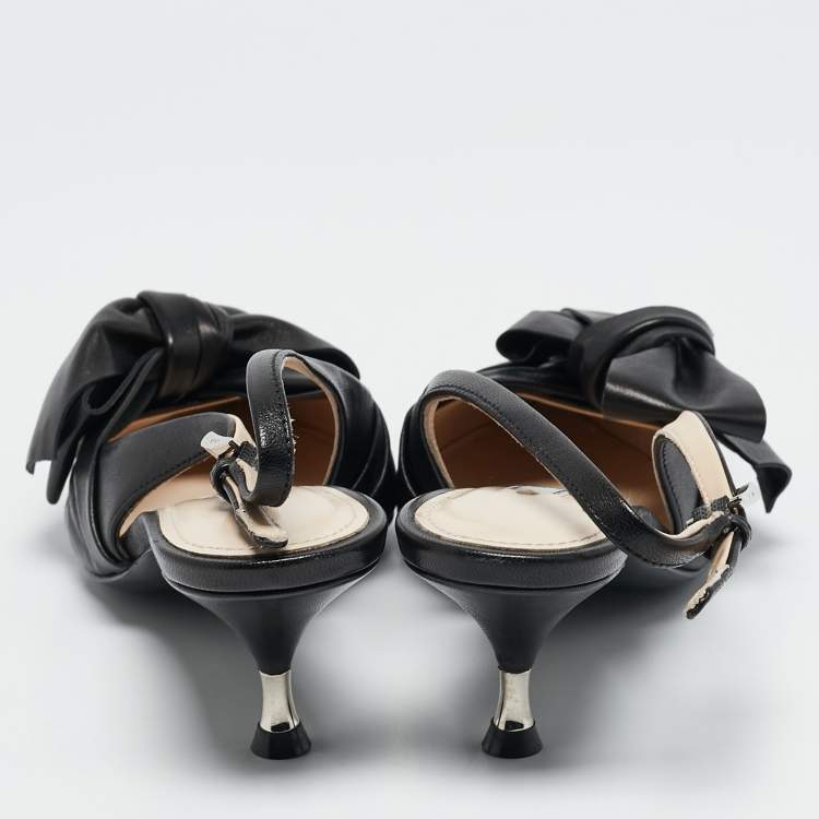 Pre Owned Prada Black Pleated Leather Slingback Pumps Size 35.5