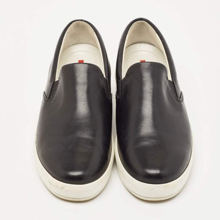 Pre Owned Prada Black Leather Slip On Sneakers Size 40
