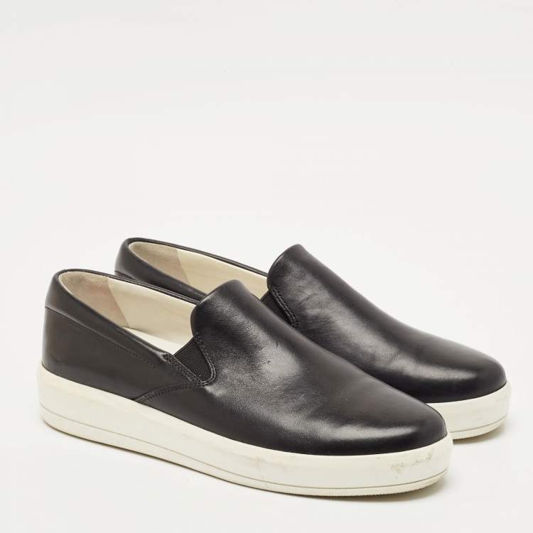 Pre Owned Prada Black Leather Slip On Sneakers Size 40