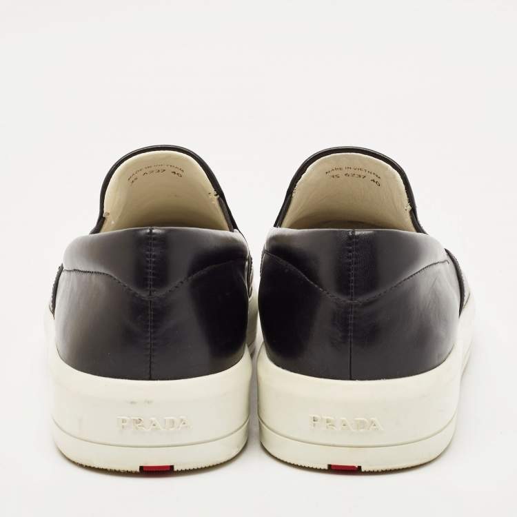 Pre Owned Prada Black Leather Slip On Sneakers Size 40