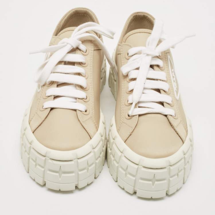 Pre Owned Prada Beige Re-Nylon Double Wheel Gabardine Sneakers Size 38