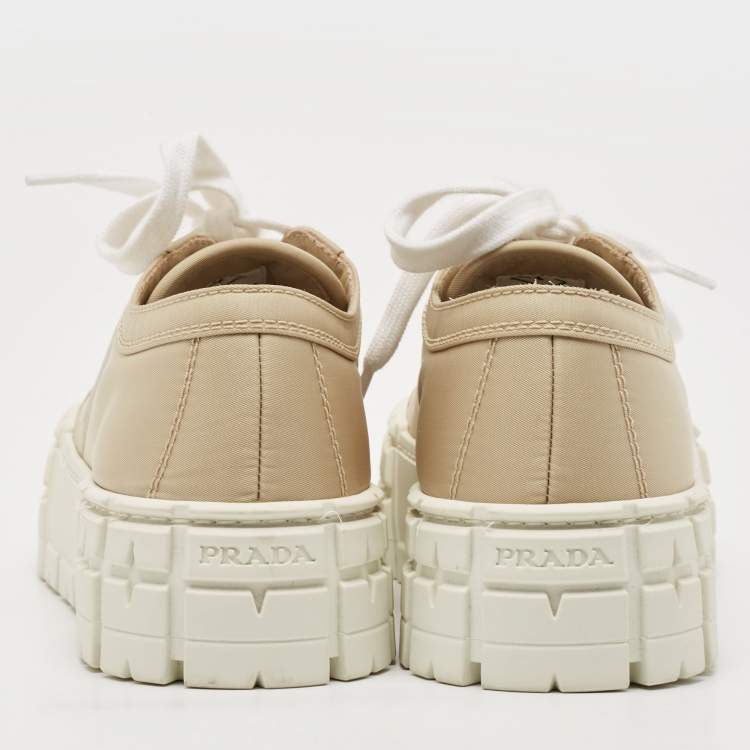 Pre Owned Prada Beige Re-Nylon Double Wheel Gabardine Sneakers Size 38