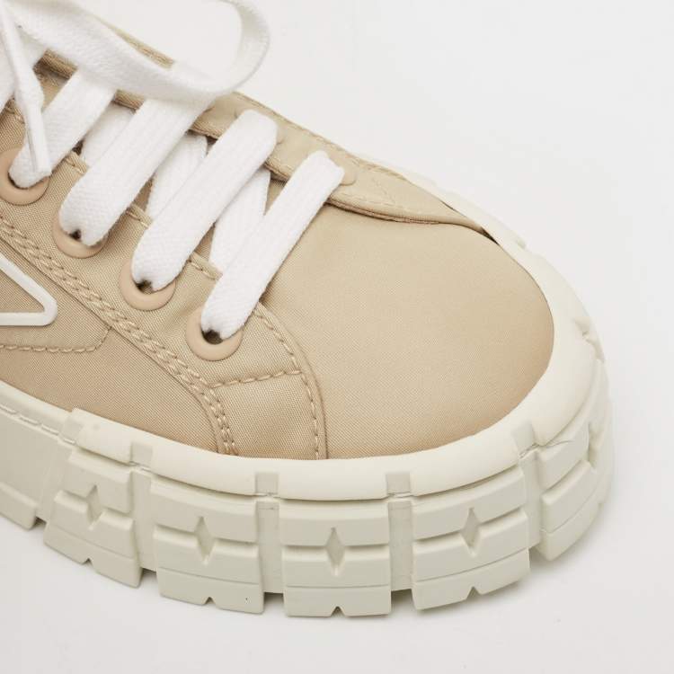 Pre Owned Prada Beige Re-Nylon Double Wheel Gabardine Sneakers Size 38