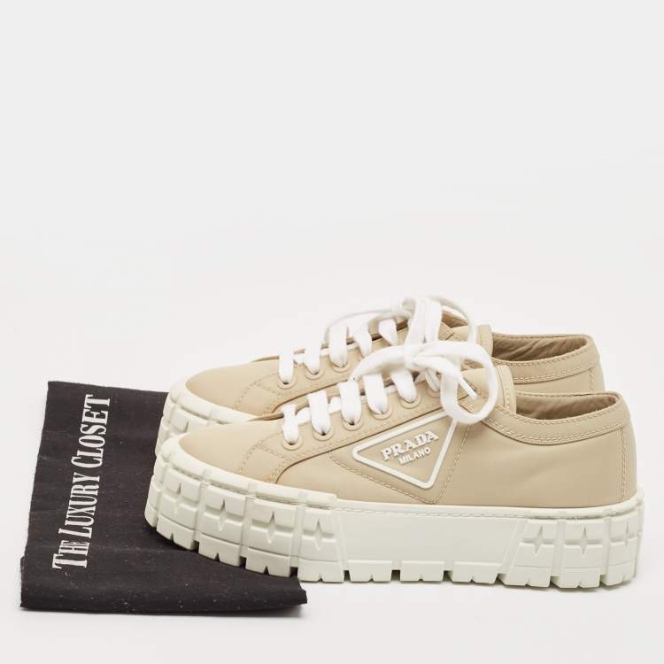Pre Owned Prada Beige Re-Nylon Double Wheel Gabardine Sneakers Size 38