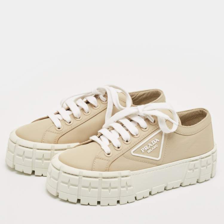 Pre Owned Prada Beige Re-Nylon Double Wheel Gabardine Sneakers Size 38