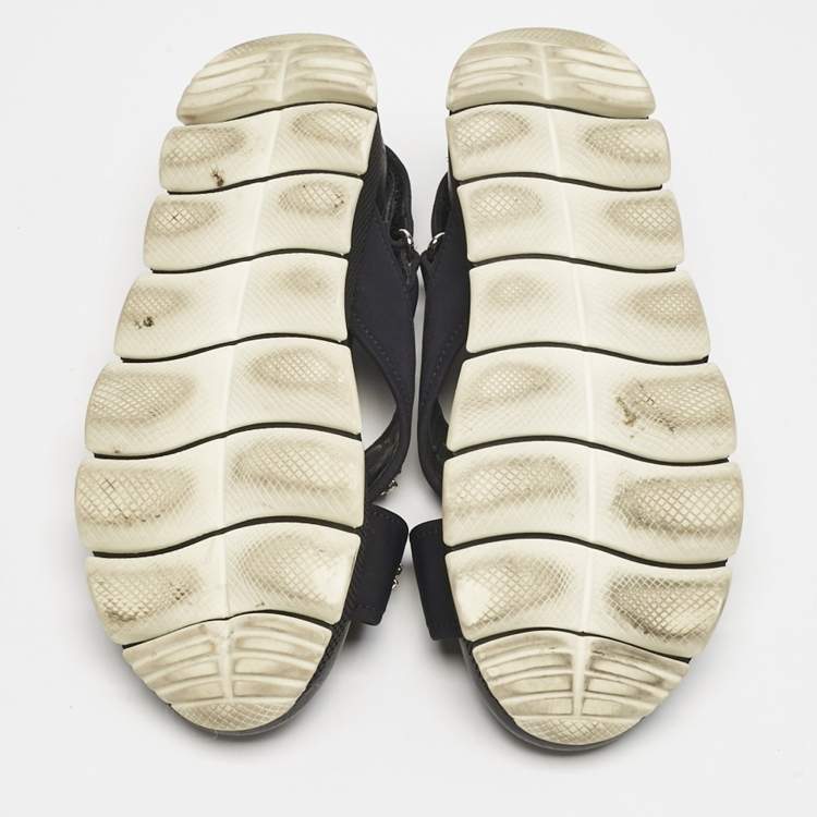 Pre Owned Prada Black Neoprene Crystal Embellished Flat Sandals Size 39